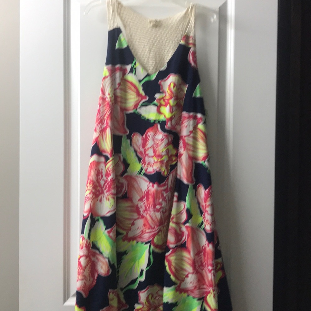 Floral racer back dress with crochet back